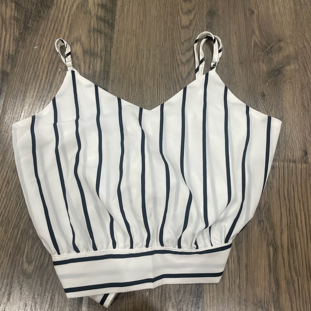White and Black Sleeveless Fitted Crop Camisole